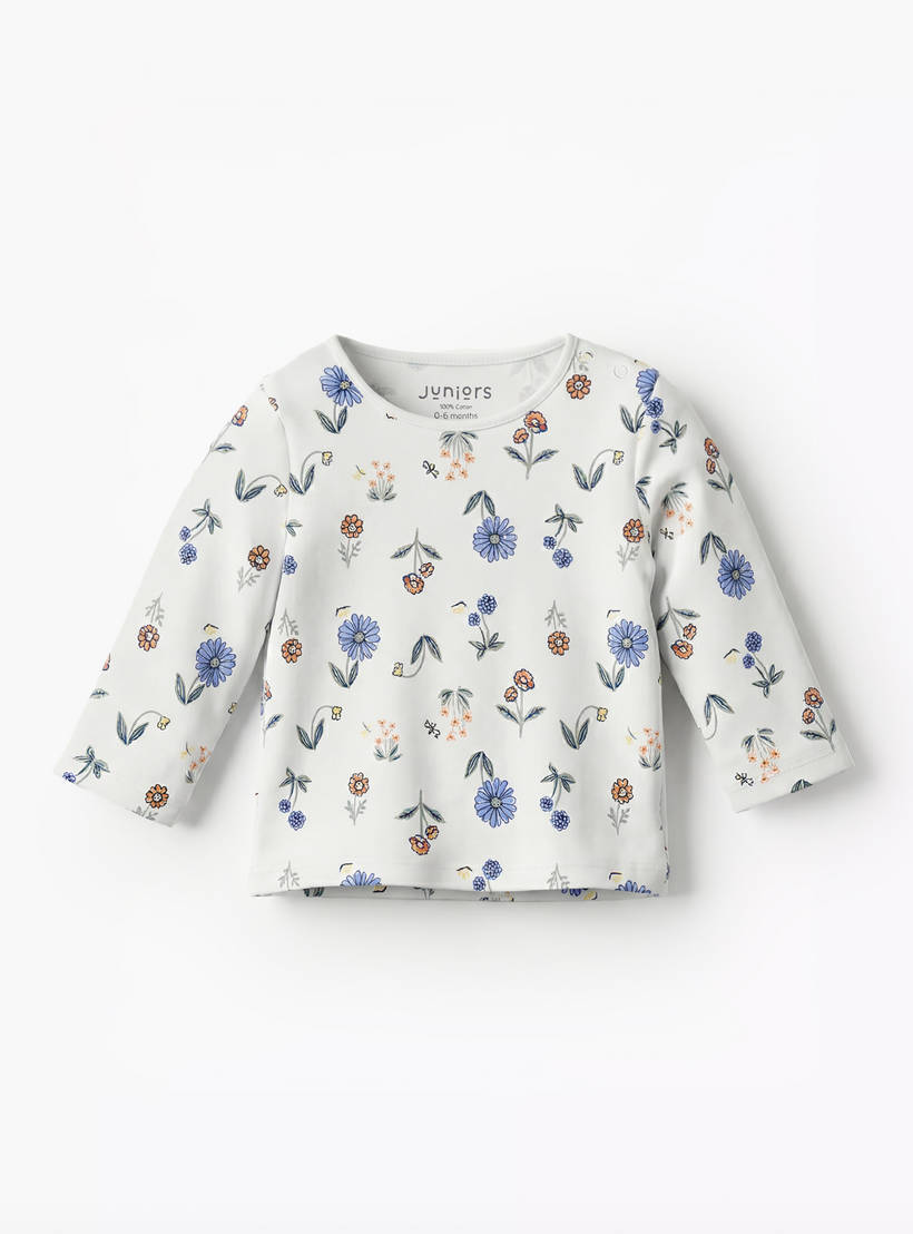 Juniors Cotton Round Neck Long Sleeves Pyjama Set with Floral Print