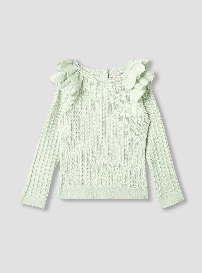 Juniors Textured Sweater with Long Sleeves and Ruffle Detail