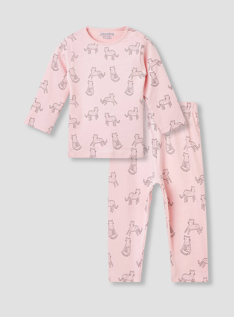 Juniors Pyjama Set with Bear Print - Cotton - Long Sleeves - Crew Neck