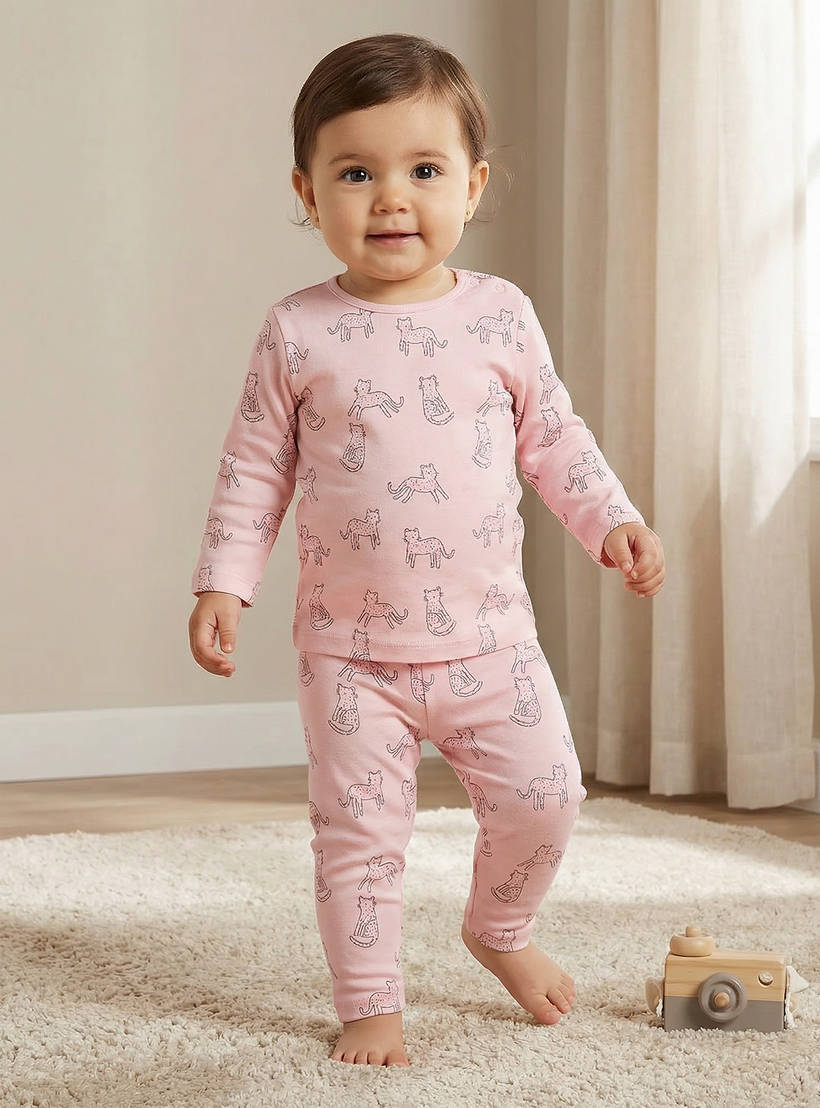 Juniors Pyjama Set with Bear Print - Cotton - Long Sleeves - Crew Neck