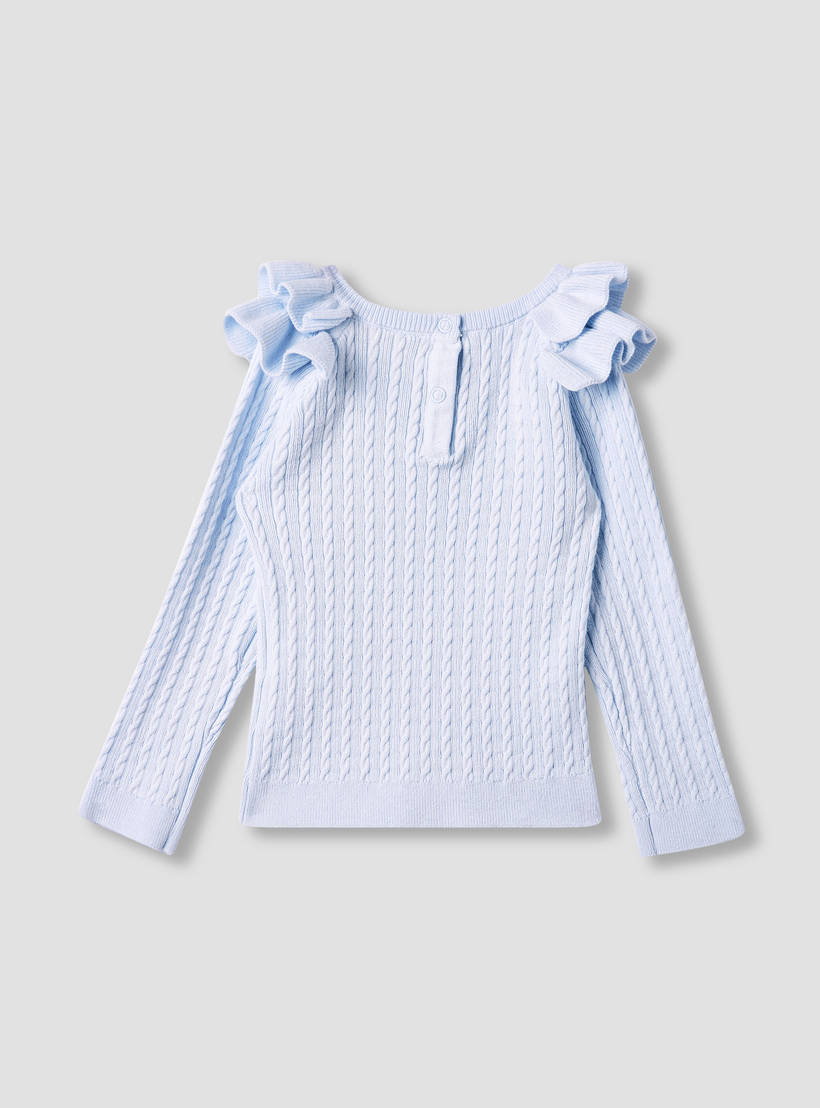Juniors Textured Sweater with Long Sleeves and Ruffle Detail