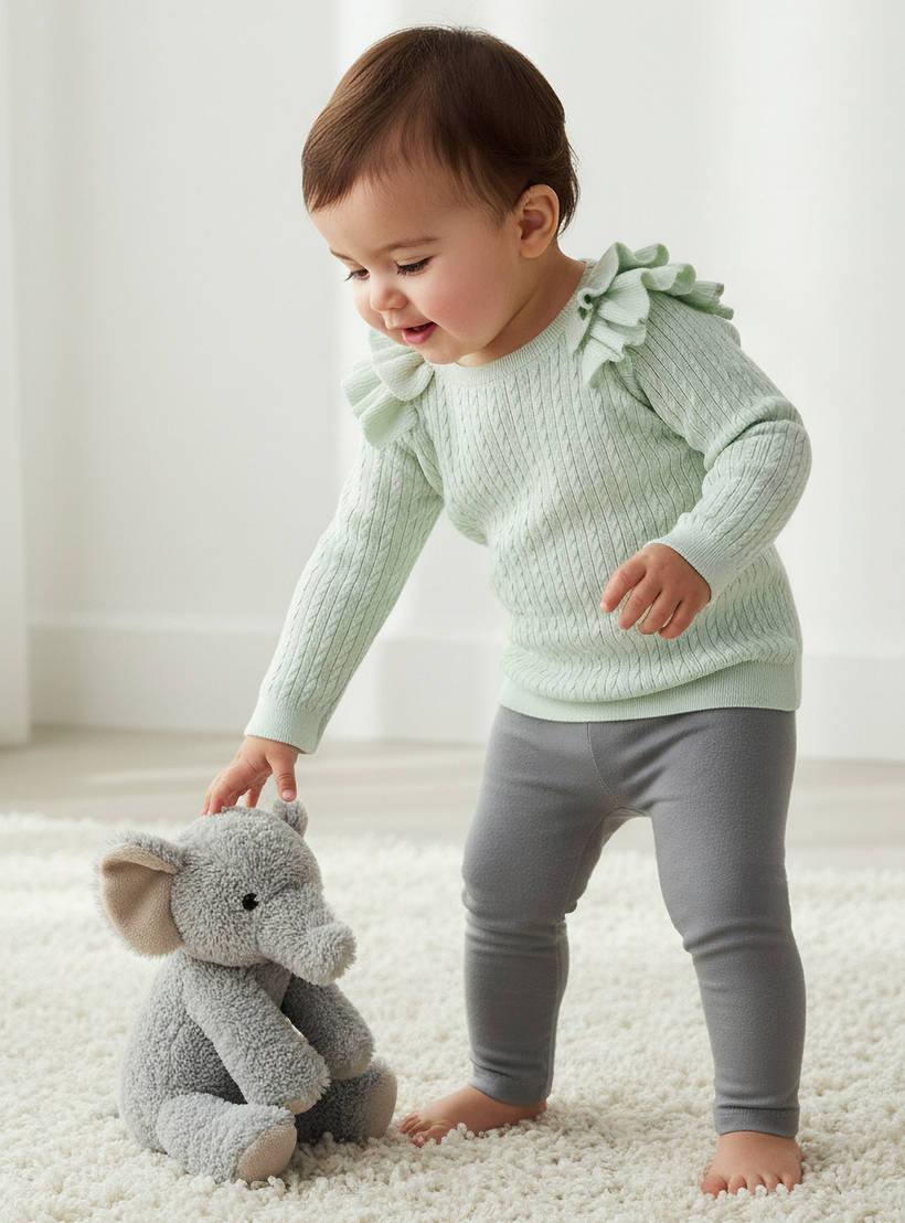 Juniors Textured Sweater with Long Sleeves and Ruffle Detail