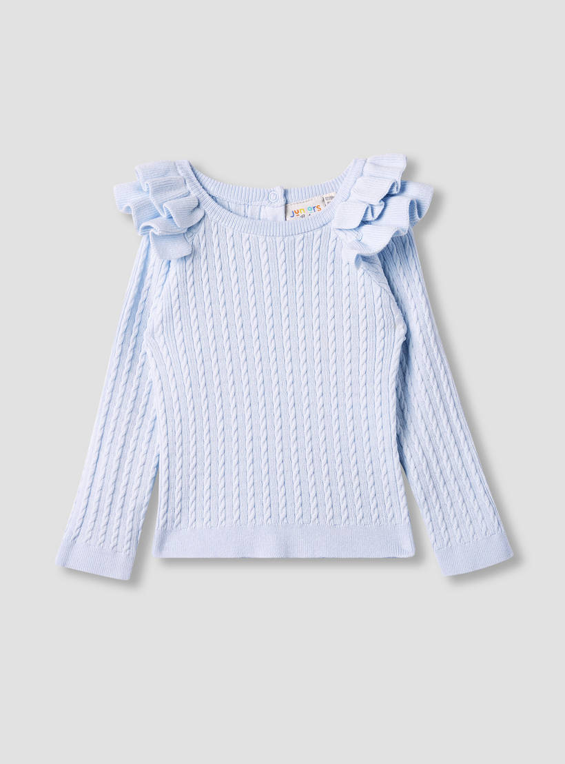 Juniors Textured Sweater with Long Sleeves and Ruffle Detail