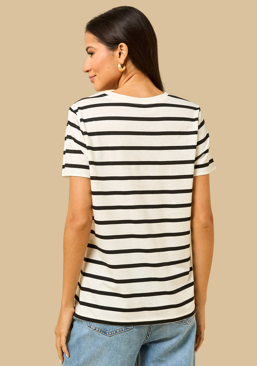 Slogan Print Striped T-shirt