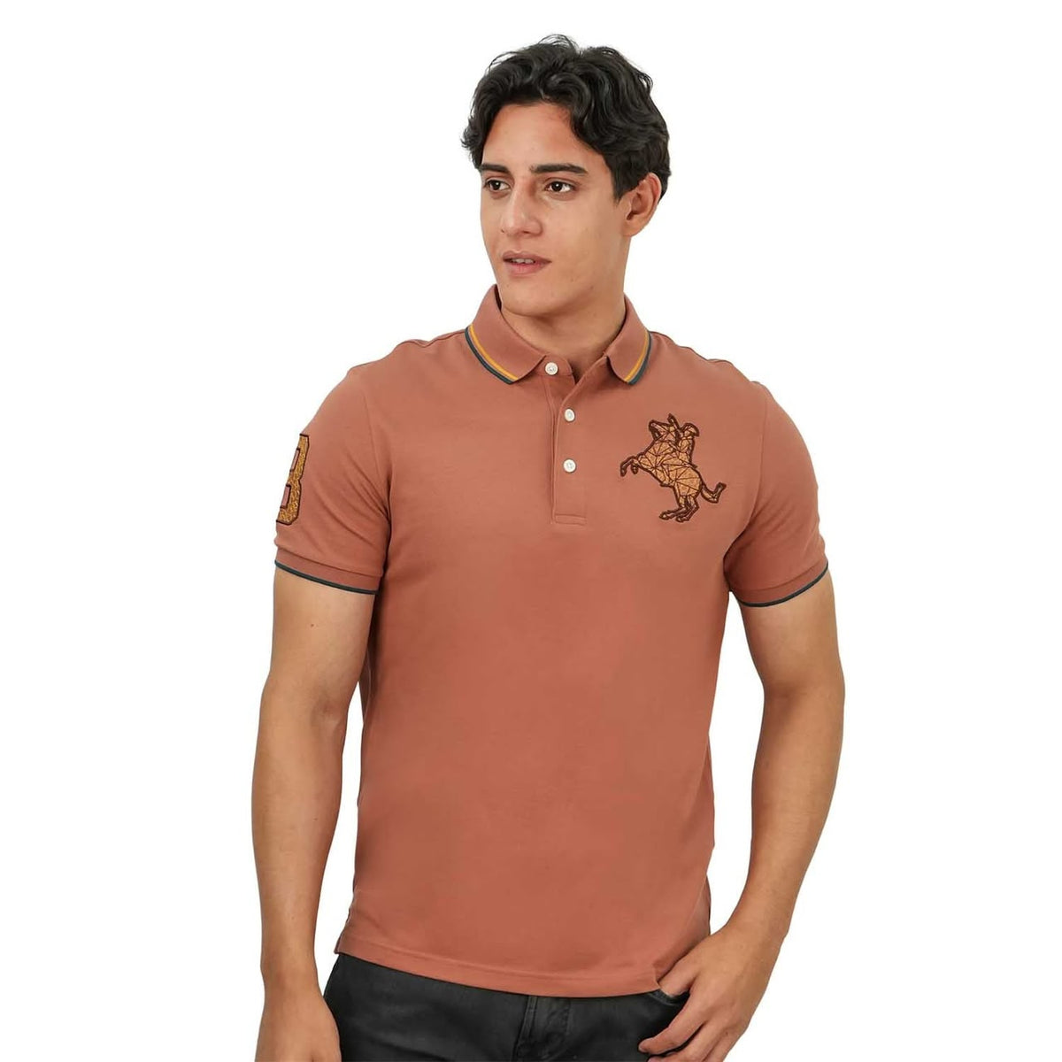 GIORDANO Men's Slim Fit Cotton Short Sleeve Napoleon Polo