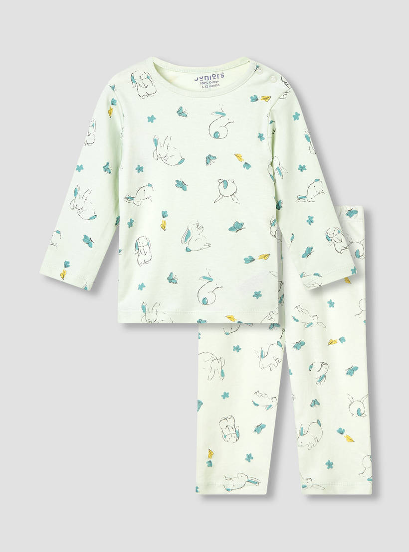 Juniors Pyjama Set with Bear Print - Cotton - Long Sleeves - Crew Neck