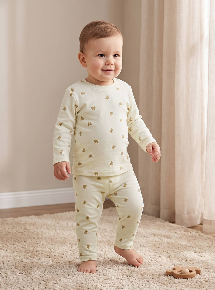 Juniors Pyjama Set with Bear Print - Cotton - Long Sleeves - Crew Neck