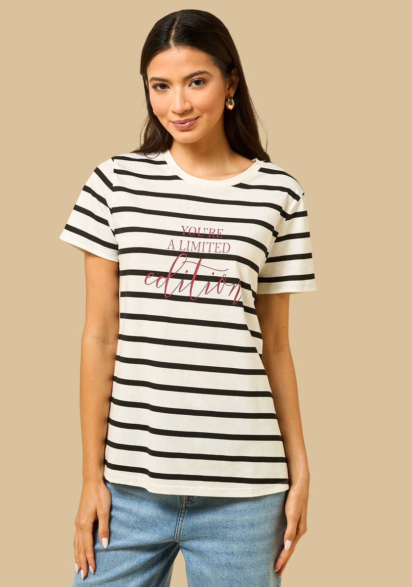 Slogan Print Striped T-shirt