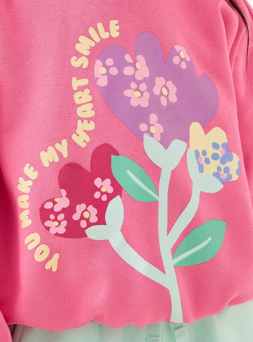 Juniors Floral Print Sweatshirt with Long Sleeves