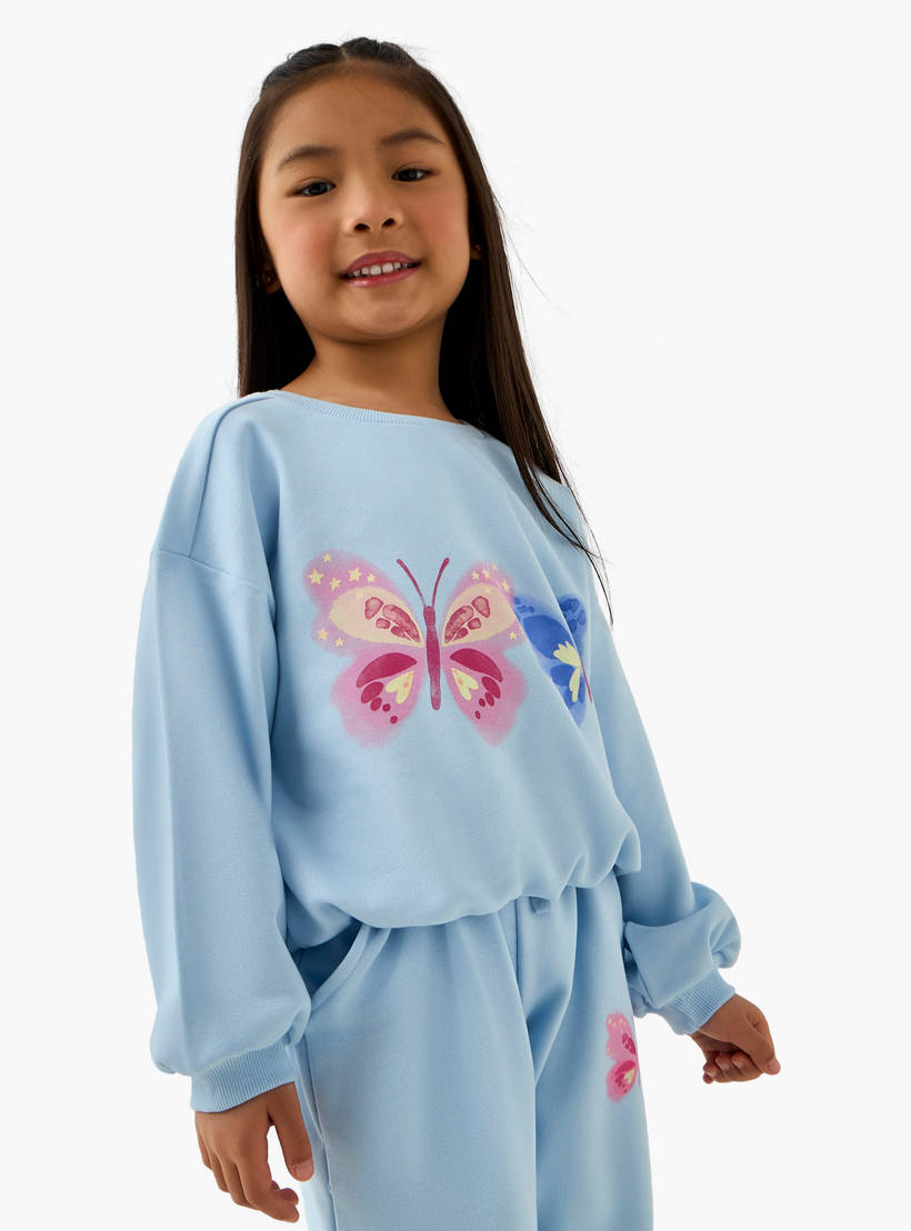 Juniors Butterfly Print Sweatshirt with Long Sleeves