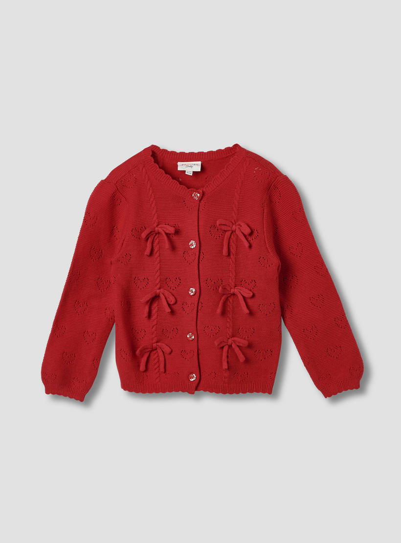 Juniors Bow Detail Knitted Cardigan with Long Sleeves