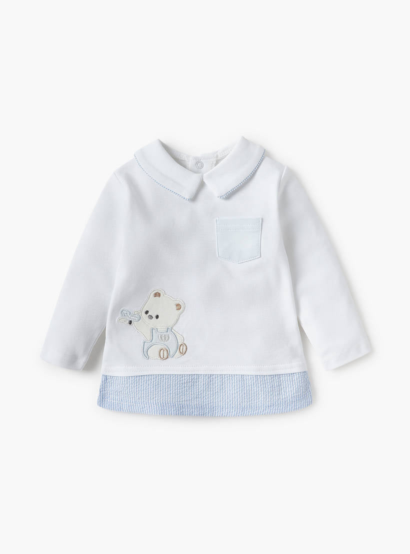 Giggles Bear Applique Long Sleeves T-shirt and Pyjama Set