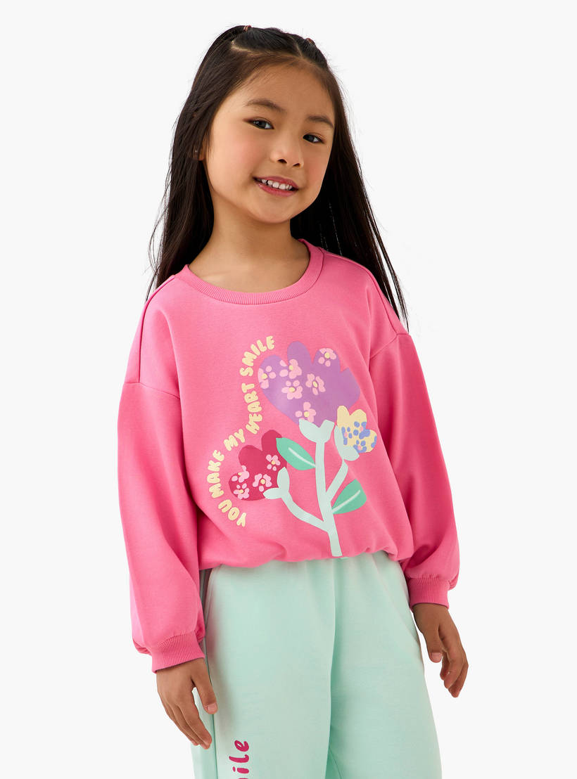 Juniors Floral Print Sweatshirt with Long Sleeves