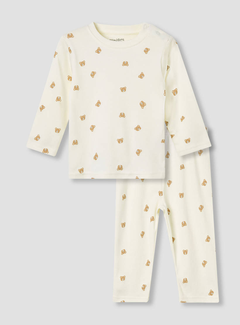 Juniors Pyjama Set with Bear Print - Cotton - Long Sleeves - Crew Neck