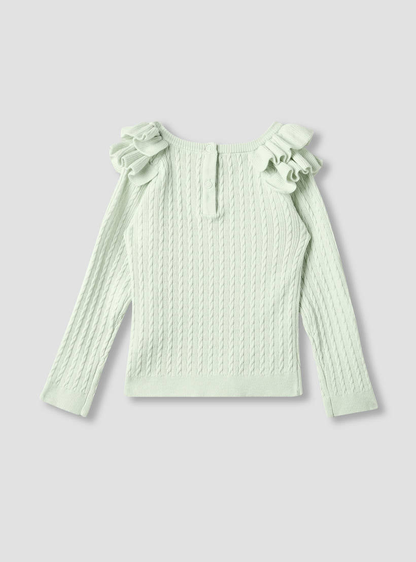 Juniors Textured Sweater with Long Sleeves and Ruffle Detail
