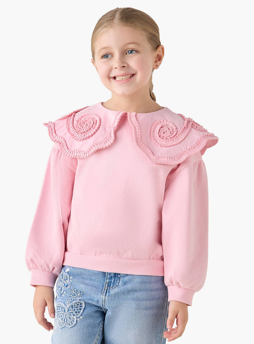 Juniors Ruffle Overlay Sweatshirt with Long Sleeves