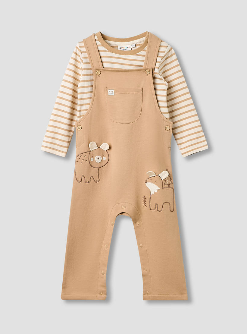 Juniors Boys T-shirt and Dungaree Set with Embroidery.