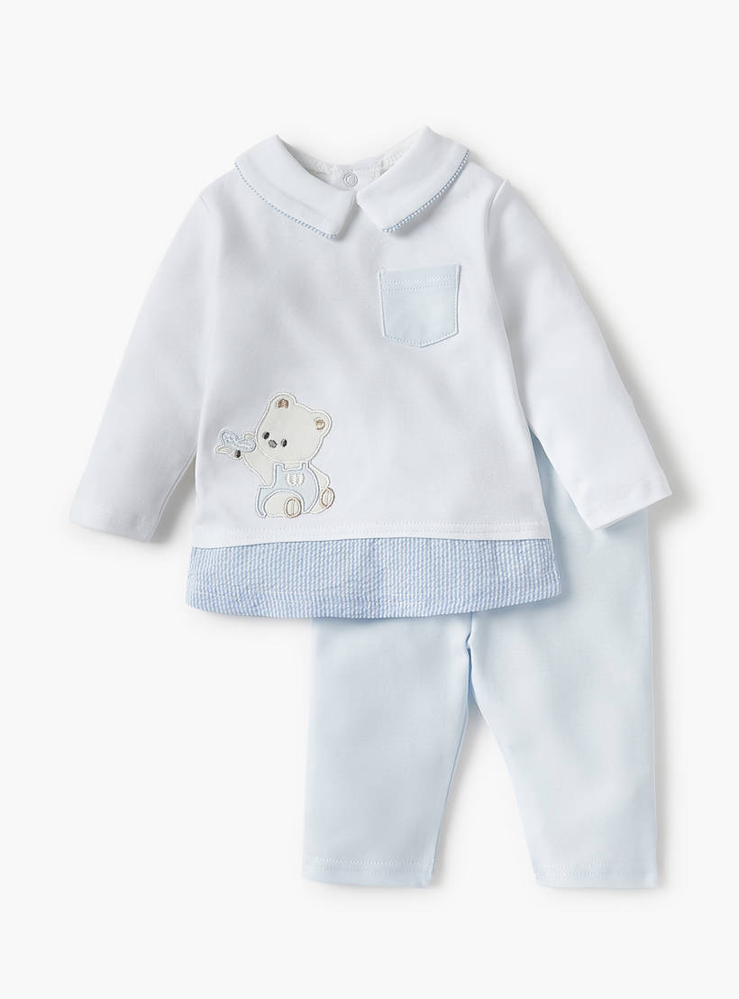 Giggles Bear Applique Long Sleeves T-shirt and Pyjama Set
