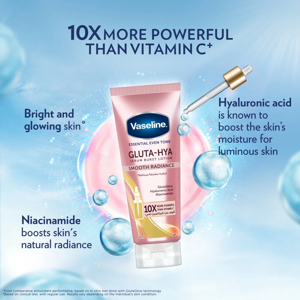 VASELINE Essential Even Tone Body Lotion, Smooth Radiance, Gluta-Hya Serum Burst, 200ml